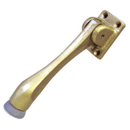 4" Kickdown door stop with rubber Bumper; brass finish Shiffler