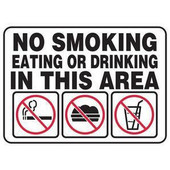 7"H x 10"W No Smoking Eating or Drinking in this Area sign w/graphics, Plastic Accuform Signs Shiffler Furniture and Equipment for Schools