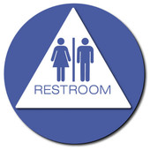 UNISEX Restroom Sign, Blue Background with White Triangle. 8 in. Triangle on a 12 in. Circle Eaglestone Products Shiffler Furniture and Equipment for Schools