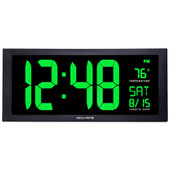 Chaney Large Digital Clock, Date & Indoor Temperature Display, 14-1/2"W - Green LED Chaney Shiffler Furniture and Equipment for Schools