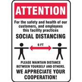 Attention Social Distancing Cooperation Sign - 14" X 10" Aluminum Accuform Signs Shiffler Furniture and Equipment for Schools