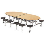 Amtab Mobile Stool Empire Cafeteria Table, 10', table 29 in. high, 12 Stools (17 in. high) with Dynarock Edge, Chrome Frame AMTAB Mfg. Shiffler Furniture and Equipment for Schools