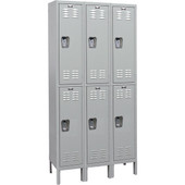 Hallowell MedSafe Locker Complete, 45"W x 18"D x 78"H, 711 Platinum Antimicrobial - Double Tier, 3 Wide, Assembled Hallowell Shiffler Furniture and Equipment for Schools