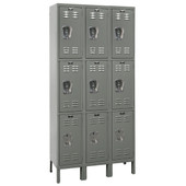 Hallowell Premium Locker Complete, 36"W x 18"D x 78"H - Triple Tier, 3 Wide, Assembled Hallowell Shiffler Furniture and Equipment for Schools