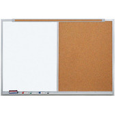 Claridge LCS Deluxe Combo Board, Half Porcelain Steel / Half Tan Cork with Select Frame and Map Rail - 4'H Claridge Products Shiffler Furniture and Equipment for Schools