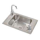 Elkay Celebrity Stainless Steel 25" x 17" x 6-7/8", 2-Hole Single Bowl Drop-in Classroom Sink and Faucet / Vandal-resistant Bubbler Kit Elkay Shiffler Furniture and Equipment for Schools