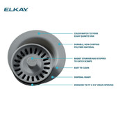 Elkay Polymer 3-1/2" Disposer Flange with Removable Basket Strainer and Rubber Stopper Black