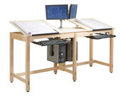 Diversified Woodcrafts Two Student Deluxe Maple Drawing Table, 3-piece top, 84"w x 30"d x 3975"h Diversified Woodcrafts Shiffler Furniture and Equipment for Schools