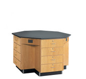 Diversified Woodcrafts Octagon Workstation with Drawer Base, Black Epoxy Resin Top Diversified Woodcrafts Shiffler Furniture and Equipment for Schools