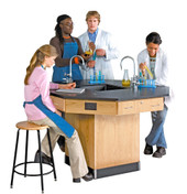 Diversified Woodcrafts Octagon Workstation with Pedestal Base, 1" Black Epoxy Resin Top, with Sinks