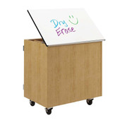 Diversified Woodcrafts Certwood Tote Tray Versatile Mobile Storage, Oak with White Markerboard Top, Five Tote Trays, Three Drawers 36w x 24d x 36h, Tote Color Lime