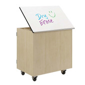 Diversified Woodcrafts Certwood Tote Tray Versatile Mobile Storage, Maple with White Markerboard Top, Five Tote Trays, Three Drawers 36w x 24d x 36h, Tote Color Royal