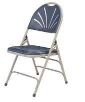 National Public Seating NPS 1100 Series Deluxe Fan Back With Triple Brace Double Hinge Folding Chair, Dark Blue (Pack of 4)