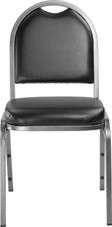 National Public Seating NPS 9200 Series Premium Vinyl Upholstered Stack Chair, Panther Black Seat/ Silvervein Frame