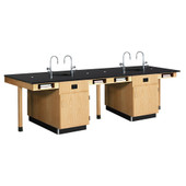 Diversified Woodcrafts Eight Station Island Workstation, Epoxy Resin Top with Sink & Fixtures, Door Cabinet, 132"w x 48"d x 36"h Diversified Woodcrafts Shiffler Furniture and Equipment for Schools