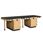 Diversified Woodcrafts Eight Station Island Workstation, Phenolic Resin Top, Door Cabinet, 132"w x 48"d x 36"h Diversified Woodcrafts Shiffler Furniture and Equipment for Schools