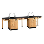 Diversified Woodcrafts Four Station Island Workstation, Epoxy Resin Top with Sink & Fixtures, 4 Drawer/Door Cabinet, 132'w x 30"d x 36"h Diversified Woodcrafts Shiffler Furniture and Equipment for Schools
