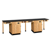 Diversified Woodcrafts Four Station Island Workstation, Epoxy Resin Top, 4 Drawer/Door Cabinet, 132'w x 30"d x 36"h Diversified Woodcrafts Shiffler Furniture and Equipment for Schools
