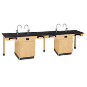 Diversified Woodcrafts Four Station Island Workstation, Epoxy Resin Top with Sink & Fixtures, Door Cabinet, 132"w x 30"d x 36"h Diversified Woodcrafts Shiffler Furniture and Equipment for Schools