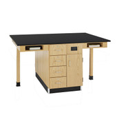 Diversified Woodcrafts Four Station Island Workstation, Phenolic Resin Top, 4 Drawer/Door Cabinet, 66"w x 48"d x 36"h