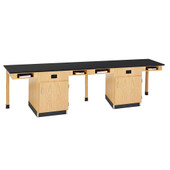 Diversified Woodcrafts Four Station Island Workstation, Phenolic Resin Top, Door Cabinet, 132"w x 30"d x 36"h Diversified Woodcrafts Shiffler Furniture and Equipment for Schools