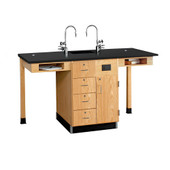 Diversified Woodcrafts Two Station Island Workstation, Epoxy Resin Top with Sink & Fixtures, 4 Drawer/Door Cabinet, 66"w x 30"d x 36"h Diversified Woodcrafts Shiffler Furniture and Equipment for Schools