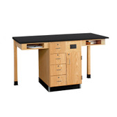 Diversified Woodcrafts Two Station Island Workstation, Epoxy Resin Top, 4 Drawer/Door Cabinet, 66"w x 30"d x 36"h
