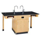 Diversified Woodcrafts Two Station Island Workstation, Epoxy Resin Top with Sink & Fixtures, Door Cabinet, 66"w x 30"d x 36"h Diversified Woodcrafts Shiffler Furniture and Equipment for Schools