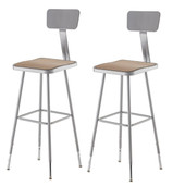 National Public Seating NPS 32"-39" Height Adjustable Heavy Duty Square Seat Steel Stool With Backrest, Grey