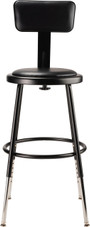 NPS 19"-27" Height Adjustable Heavy Duty Vinyl Padded Steel Stool With Backrest, Black National Public Seating Shiffler Furniture and Equipment for Schools