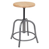 NPS 19" - 25" Height Adjustable Swivel Stool, Wooden Seat and Grey Frame National Public Seating Shiffler Furniture and Equipment for Schools