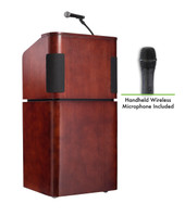 Oklahoma Sound Tabletop & Base Combo Sound Lectern with Wireless Handheld Mic, Mahogany on Walnut