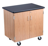 National Public Seating NPS Mobile Science Cabinet With HPL Top, Black Top & Light Oak Frame