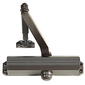 Norton door closer with adjustable Power ranges 3-6; tri-packed; Non-handed, dark bronze finish. Akron Hardware Shiffler Furniture and Equipment for Schools