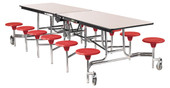 National Public Seating NPS Mobile Cafeteria Table w/ Stools, 10'L, Plywood Core, Vinyl Edge, Textured Black Frame with Chromed Base