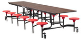 National Public Seating NPS Mobile Cafeteria Table w/ Stools, 12'L, Plywood Core, ProtectEdge, Textured Black Frame with Chromed Base