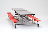 NPS Mobile Cafeteria Table w/ 16 Stools, 12'L, Particleboard Core, Textured Black Frame with Chromed Base National Public Seating Shiffler Furniture and Equipment for Schools