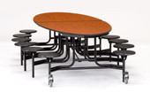 National Public Seating NPS Mobile Cafeteria Table w/ Stools, 10' Elliptical, Plywood Core, ProtectEdge, Textured Black Frame with Chromed Base