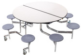 NPS Mobile Cafeteria Table w/ Stools, 60" Round, Plywood Core, ProtectEdge, Textured Black Frame with Chromed Base National Public Seating Shiffler Furniture and Equipment for Schools