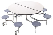 NPS Mobile Cafeteria Table w/ Stools, 60" Round, Plywood Core, Vinyl Edge National Public Seating Shiffler Furniture and Equipment for Schools