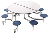 National Public Seating NPS Mobile Cafeteria Table w/ Stools, 60" Round, Plywood Core, Vinyl Edge