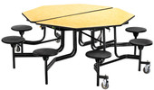 National Public Seating NPS Mobile Cafeteria Table w/ Stools, 60" Octagon, Plywood Core, Vinyl Edge, Textured Black Frame with Chromed Base