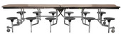 National Public Seating NPS Mobile Cafeteria Table w/ Stools, 10' Bedrock, MDF Core, Textured Black Frame with Chromed Base