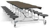 NPS Mobile Cafeteria Table w/ 16 Stools, 12' Bedrock, MDF Core, Textured Black Frame with Chromed Base National Public Seating Shiffler Furniture and Equipment for Schools