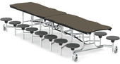 National Public Seating NPS Mobile Cafeteria Table w/ 16 Stools, 12' Bedrock, Plywood Core, Vinyl Edge