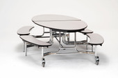 NPS Mobile Cafeteria Table w/ Benches, 10' Elliptical, Plywood Core, Vinyl Edge, Textured Black Frame with Chromed Base National Public Seating Shiffler Furniture and Equipment for Schools