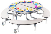 NPS Mobile Cafeteria Table w/ Benches, 60" Round, Plywood Core, Vinyl Edge, Textured Black Frame with Chromed Base National Public Seating Shiffler Furniture and Equipment for Schools