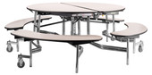 National Public Seating NPS Mobile Cafeteria Table w/ Benches, 60" Round, Plywood Core, ProtectEdge, Textured Black Frame with Chromed Base