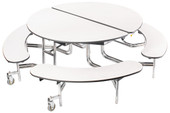 National Public Seating NPS Mobile Cafeteria Table w/ Benches, 60" Round, Particleboard Core