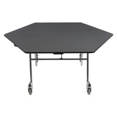 NPS Mobile EasyFold Table, 60" Hexagon, Particleboard Core, Textured Black Frame with Chromed Base National Public Seating Shiffler Furniture and Equipment for Schools